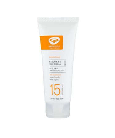 Green People Edelweiss Sun Cream SPF15 100ml | Travel Size for Hand Luggage | Natural Organic Sunscreen with Tan Accelerator | Non Comedogenic Non Greasy | Reef Safe Cruelty Free | Face & Body 100 ml (Pack of 1)