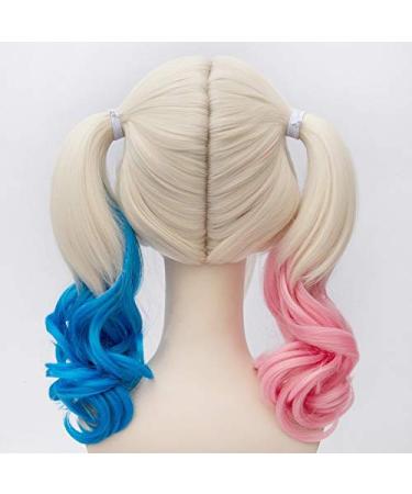 Harley Quinn Wig - Suicide Squad Cosplay Curly Synthetic Ponytail Heat Resistant + Wig Cap - Buy Online on SooperMarket.com