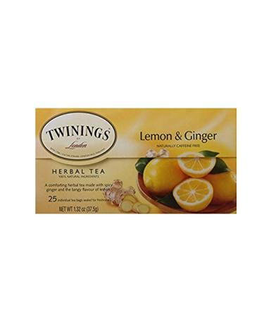 Twinings of London Lemon & Ginger Herbal Tea Bags, 25 Count 25 Count (Pack of 1)