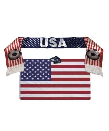 USA Soccer Scarf & Flag 3pc Kit includes Bracelet, Red White Blue