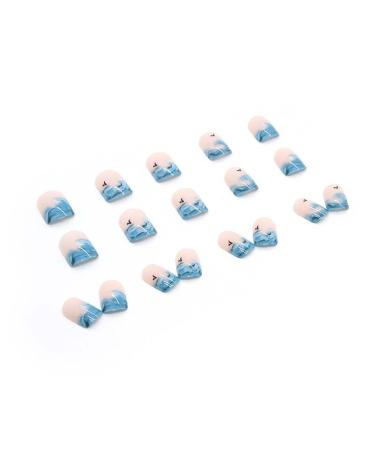 RikView French Tip Press on Nails - Short Square Blue Fake Nails with Waves Design for Women - Buy Online on SooperMarket.com