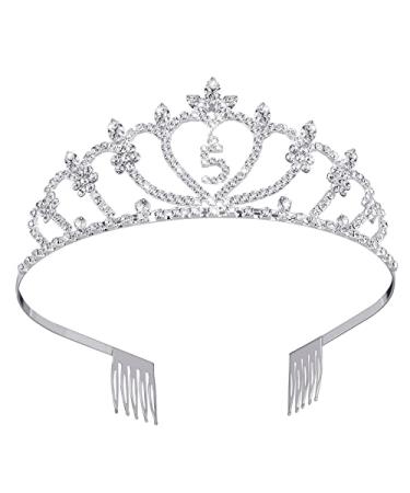 Frcolor Children's 5th Birthday Crown Tiara Crystal Rhinestone Princess Headband Girls 5 Years Old Gift Happy 5th Birthday