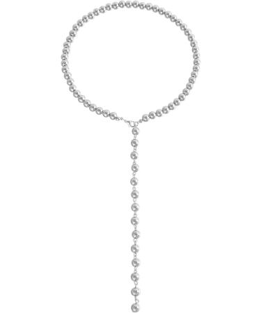 OralGos Fashionable Pearl Necklace with Pendant for Women - Stylish Chic Jewelry Adjustable Length Silver Collar - Buy Online on SooperMarket.com