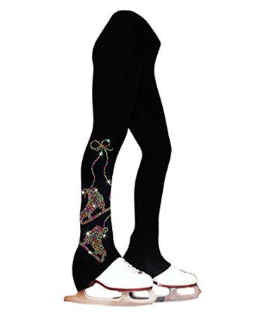Ice Fire 4 Way Stretch Polartec Fleece Figure Skating Practice Pants Pair of Skates Rhinestones Design Neon Mix 10-12 Years
