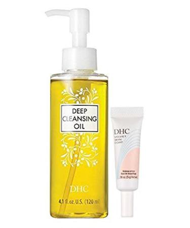DHC Must Haves Deep Cleansing Oil Medium Velvet Skin Coat Mini Facial Cleansing Oil Makeup Primer Fragrance and Colorant Free Ideal for All Skin Types 4.1 oz. and 0.18 oz.