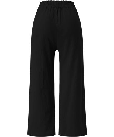 Gufesf Women's Cotton Linen Palazzo Pants - High Waisted Wide Leg Trousers with Pockets in Black (Small) - Buy Online on SooperMarket.com