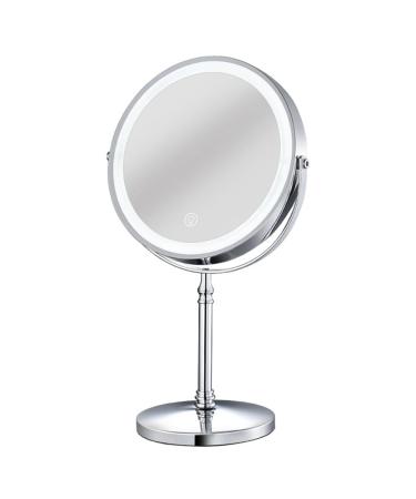 SRMAN 1Set 10X LED Mirror Rechargeable Make Up Mirror Magnification Cosmetic Mirror 2 Side Brightness with 3 Colors A Chrome