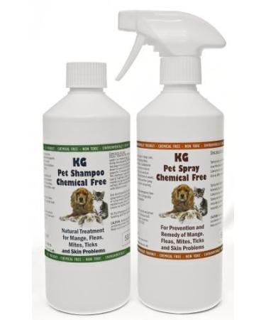 KG Wash & Go No Rinse Pet Shampoo 500ml & Spray 500ml. Rids & Protects from Mange Fleas Ticks Mites & Itchy Skin Problems Promotes Hair Re-Growth. SLS Paraben Pesticide & Chemical Free