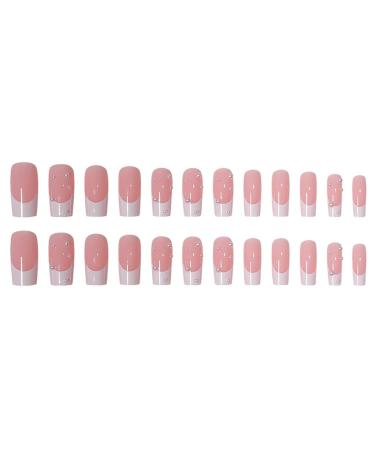RikView Square Press on Pearled French Tips Fake Nails - White Glossy Square Nails - Buy Online on SooperMarket.com