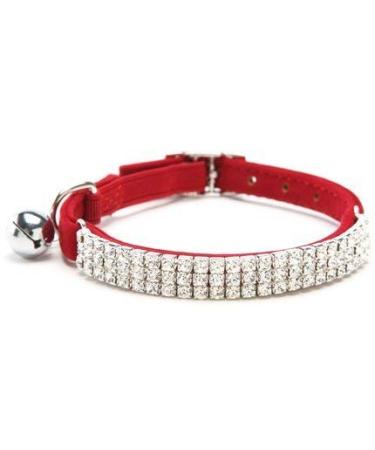 CHUKCHI Hukchi Soft Adjustable Velvet Collar with Rhinestones and Bells 11" for Small Dogs and Cats... Red
