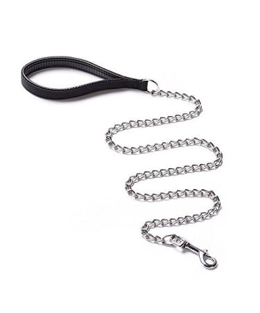 CtopoGo Heavy Duty Dog Leash Chain Anti-bite Metal Dog Lead with PU Leather Handle Pet Traction Rope for Puppy Small Medium Large Dogs (120cm)