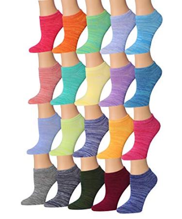 Tipi Toe Women's 20 Pairs Colorful Patterned Low Cut/No Show Socks 9-11 Bare Space Dye