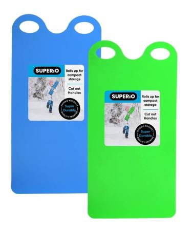 Superio Snow Slider Mat Flexible Snow Sled Flying Carpet Roll up Sleds for Kids and Adults 54" Lightweight Plastic Snowboard Sled-2 Pack Blue/Green