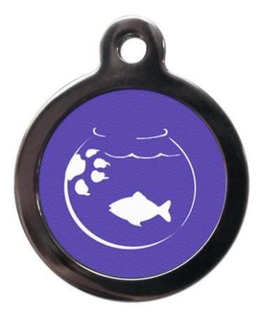 PS Pet Tags - Cute Cat ID Tags - Purple Fishbowl Design - Zinc Alloy Metal - Small (24mm) Personalised On Reverse - Cat Name Address Identity Tag - Made in UK