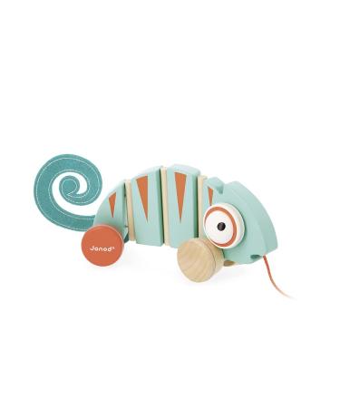Janod - pulling chameleon Tropik - Wood - quiet wheels - Learning toys running and equilibrium - FSC certified - water color - from 1 year J08264 Blue