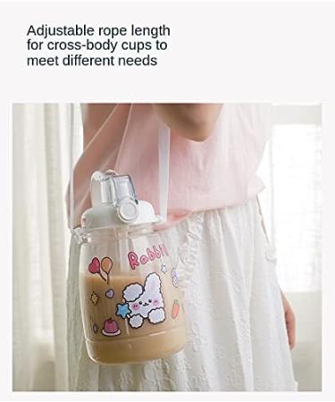 PEXIZUAN Kawaii Big Belly Water Bottle with Strap and Straw - Green 1300ML - Buy Online on SooperMarket.com