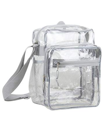 Eastsport Stadium Approved Clear Bag w/Adjustable Crossbody Strap 12 x 10 x 6  See Through Transparent Messenger Bag Light Gray