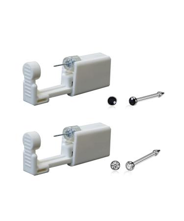 Lishae 2 PCS 20G Self Nose Piercing Kit - Disposable Nose Piercing Gun With Nose Stud 2mm White&Black