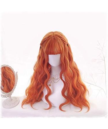 70cm Long Orange Lolita Wigs Woman Hair Curly Cosplay Wig Halloween Harajuku Wigs Heat Resistant Synthetic Hair Wig + Wig Cap