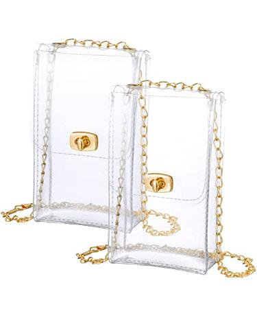 2 Pcs Glitter Clear Bag Stadium Approved Transparent Crossbody Bag Clear PVC Bag Plastic Clear Side Wallet See Through Crossbody Bags for Women Girls Men Cell Phone Sporting Events Concert School