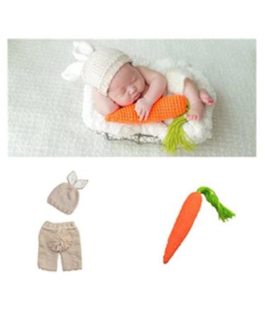Newborn Baby Photography Props Boy Girl Photo Shoot Outfits Crochet Knit Cute Bunny Hat Photo Props Easter Costume Style Two+radish
