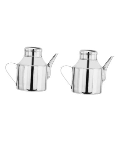 OUNONA 2pcs Sauce Pot Metal Oil Cruet Oil Pouring Bottle Mini Locker Oil Spout Oil Dispenser Bottle Metal Oil Bottle Pourer Vinegar Dispensing Cruets Condiment Liquid Kitchen Supplies 16X13X9.5CMx2pcs Silverx2pcs
