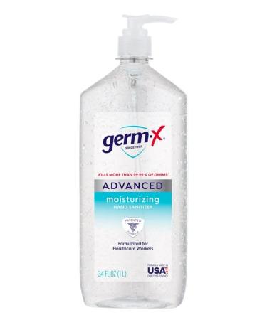 Germ-X Advanced Hand Sanitizer  Non-Drying Moisturizing Clear Gel  Instant and No Rinse Formula  Large Family Size Pump Bottle  Back to School Supplies  34 Fl Oz (1 Liter)