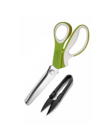 Pinking Shears By Kalatic - Zig-zag Scissor for Fabric Leather & Paper - Pinking Dressmaking Sewing Scissors KT-046-B Green