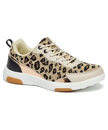 OrthoComfoot Women's Walking Shoes with Arch Support Comfortable Fashion Sneakers for Plantar Fasciitis Casual Shoes for Heel and Foot Pain Relief 9.5-10 W2-leopard