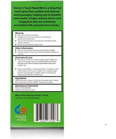 Doctor's Touch Nasal Spray for Dry Nose - Aloe & Colloidal Silver Sinus Support - Drug Free Relief for Sinus Congestion - 1oz - Buy Online on SooperMarket.com