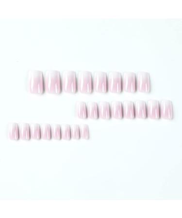 RikView 24PC French Tip Press On Short Fake Nails Set | Glossy Square Stick On Pink Nails - Buy Online on SooperMarket.com