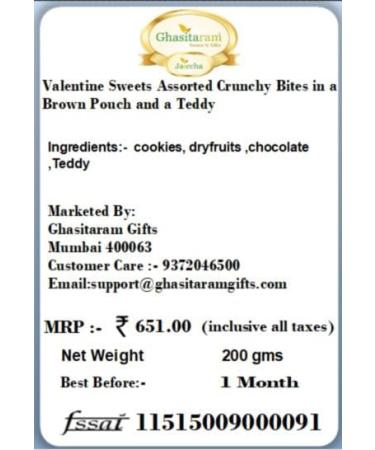 Jaiccha Ghasitaram Valentine Gifts - Valentine Sweets Assorted Crunchy Bites in a Brown Pouch and a Teddy - Buy Online on SooperMarket.com