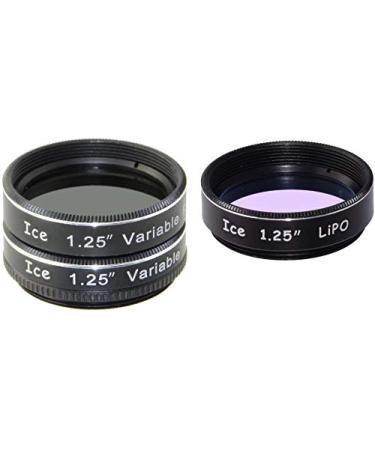 ICE 1.25" Telescope Filter Set Variable Polarizing Moon Polarizer & LiPo Broadbrand Light Pollution Reducer Optical Glass