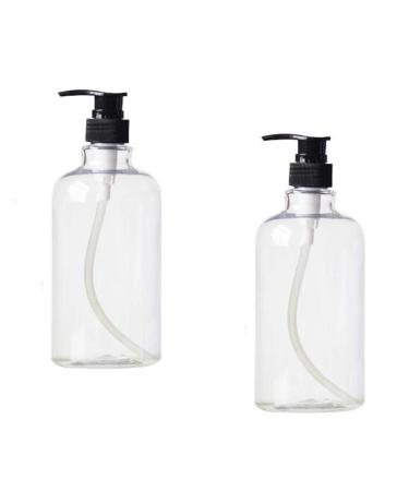 2 pieces 500 ml 17 ounce empty refillable transparent plastic pump bottle with white pump head shampoo shower gel toilet items container glass pot shower bathroom accessories
