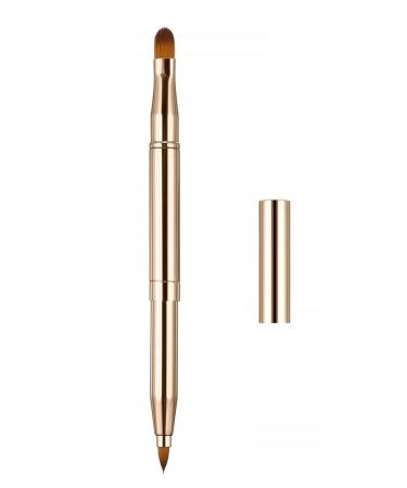 Exquisite Professional Lip Brush Applicators-Retractable Lipstick Brushes- Lipstick Gloss Makeup Brush Tool For Women and Girls (Two-Head-Gold)