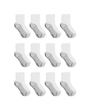 Hanes Boys' Socks, Double Tough Cushioned Ankle and No Show, 12-Pair Packs Ankle Medium White/Grey Bottom