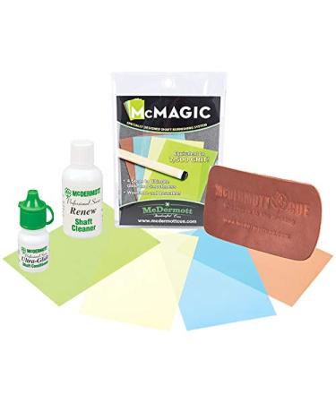 McDermott Billiards Pool Cue Shafts Maintenance Kit McMagic Micro Burnishing Papers + Ultra-Glide Shaft Conditioner + Renew Shaft Cleaner + Leather Pad Shaft Conditioner