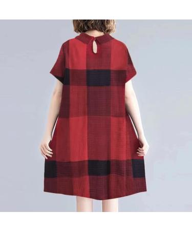 Red Plaid Print Knee-Length Summer Dress with Pockets - XX-Large - Buy Online on SooperMarket.com