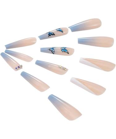 Brishow Butterfly Coffin False Nails - 24pcs French Long Acrylic Stick on Nails, Blue Assortment for Women and Girls - Buy Online on SooperMarket.com