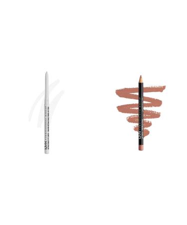 NYX PROFESSIONAL MAKEUP Mechanical Eyeliner Pencil White & Slim Lip Pencil Long-Lasting Creamy Lip Liner - Peakaboo Neutral White Eyeliner + Lip Pencil