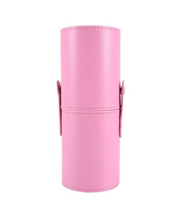 Make up brush holder pink case cylinder brush holder for makeup brushes PU leather cosmetics organizer travel up cup pocket buckle design stops from 10 to 18 cosmetic brushes