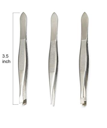 Luxxii Stainless Steel Tweezers Set - Slant Tip & Flat Point (3 Pack) for Hair Plucking and Eyebrow Grooming - Buy Online on SooperMarket.com