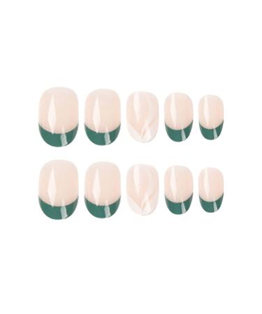 24Pc Short Glossy Almond Design Press on Nails - French Green False Nails Kit with Glue - Oval Green White Nail Tips - Buy Online on SooperMarket.com
