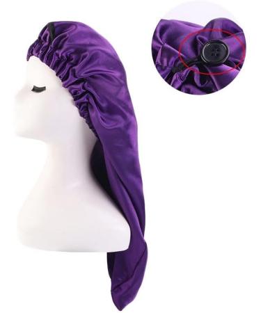 Shop Ladaypoa Long Satin Hair Hood for Girls | 2-Piece Silky Sleeping Hat Set - Extra Large Black & Purple Satin Sleeping Cap - Buy Online on SooperMarket.com