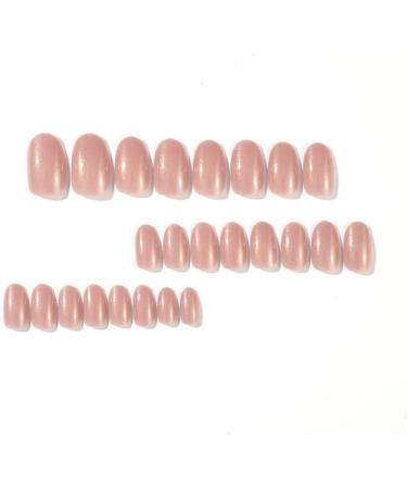 Justotry 24 Pcs Glitter Oval Short False Nails Blush Pink French Press on Nails | Nail Art Set with Nail Glue | Almond Medium Stick on Nails for Women - Buy Online on SooperMarket.com