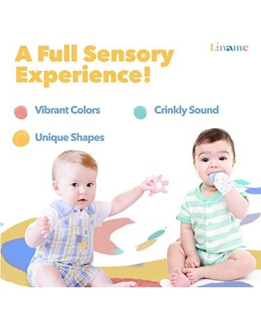Liname 2 Pack Teething Mitten with Soothing Toy - Crinkle Sound and Textured Silicone - Blue - Buy Online on SooperMarket.com