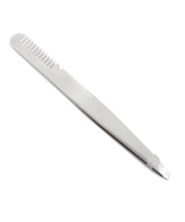 Eyebrow Tweezers with Slant Tip Portable Eyebrow Tweezers with Safe Smooth Comb for Home (Silver)