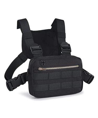 Outdoor Water Resistant Chest Bag For Men, Tactical EDC Chest Pack With Built-In Phone Holder, Lightweight Utility Chest Rig Pouch For Workouts, Running, Cycling, Hiking Black