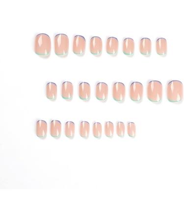 Simple French Blue Green Edge Nail Press on Nails Short Square Glossy False Nail Daily Manicure 24 Pcs 16 - Buy Online on SooperMarket.com