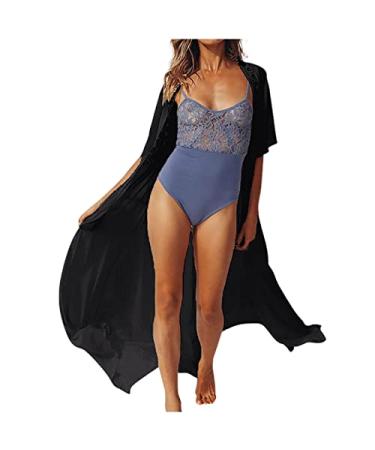 TUNUSKAT Kimono Cardigans For Women Lightweight Summer Short Sleeve Swimsuit Coverup Tops Solid Flowy Long Beach Open Front XX-Large 01_black